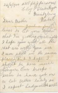 Letter to his mother from 4558 Private James Parso
