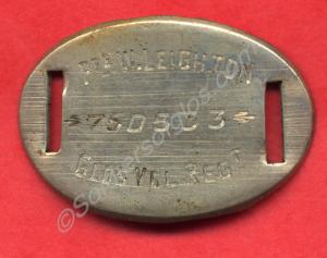 Identity tag. 750533 Private William Reginald Fran