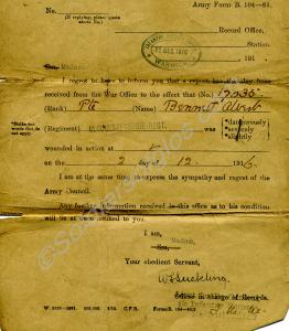 Letter (Army Form B.104-81) informing of the wound