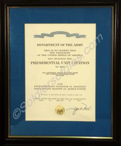 Framed Presidential Unit Citation Diploma. Royal G