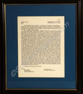 Framed Presidential Unit Citation of 1951. Royal G