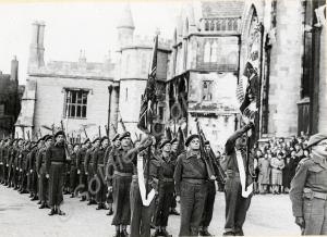 Colour Party leaving Gloucester Cathedral. Sergean