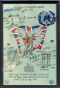 Framed drawing relating to1st Battalion, The Glouc