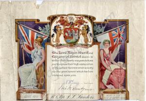 Honour Scroll from the Lord Mayor, Sherriff and Ci