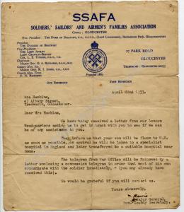 Letter  from SSAFA dated 22nd April 1953 to Mrs.Ha