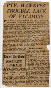 Newspaper cutting reporting the imminent arrival a