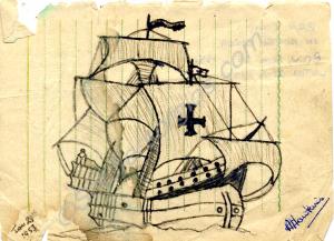 Drawing of a sailing ship by 22332706 Private Albe