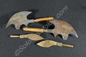 World War 1 trench art. Two shell case axes and tw