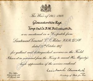 Mention in Despatches certificate. To Temporary 2n
