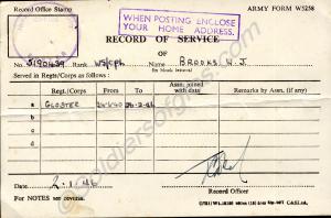 Record of Service Card, Army Form W5258. 5190439 P