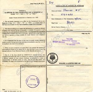Particulars of Officer or Reservist, Army Form D.