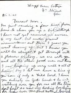 Letter from his mother to 5180320 Bandsman Ivor Me