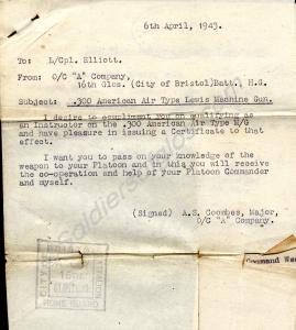 Congratulatory letter from his commanding officer