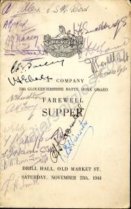 Signed menu card for the farewell supper of "A" Co