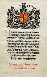 Honour Scroll.  16496 Company Sergeant Major Frank