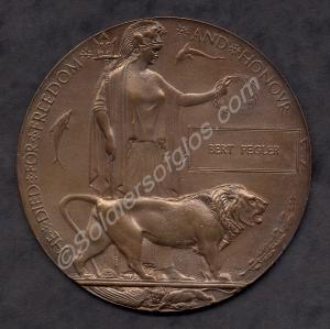 Bronze memorial plaque. 13773 Private Bert Pegler.