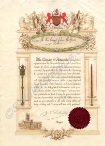Memorial scroll from the City of Gloucester. 20428