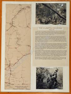 Framed map, photographs and short account of 10th