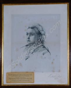 Framed lithograph copy of drawing of Queen Victori