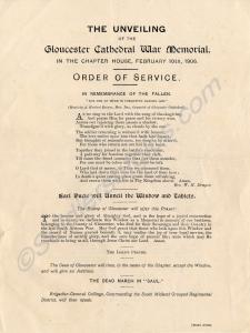Programme of service for the unveiling, by Earl Du