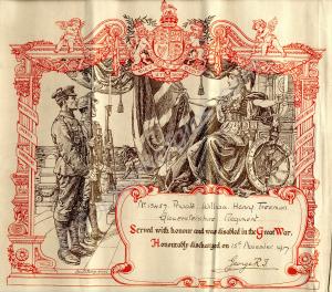 Honourable discharge scroll. 13457 Private William