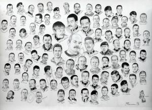 Black and white sketches by Simon McCouaig depicti