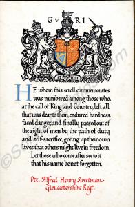 Honour scroll to 266591 Private Alfred Henry Sweet