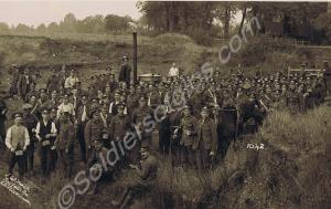 Meal break by the field kitchen. Postcard sent to
