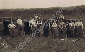Digging dug-outs. Postcard sent to his mother from