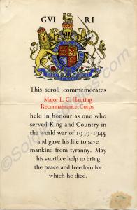 Honour Scroll to Major Leslie Charles Hauting, Rec
