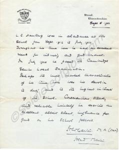 Reference from Marling School for Leslie Charles H