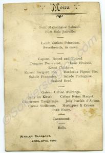 Menu Card. 2nd Battalion, The Gloucestershire Regi