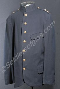 Blue jumper with seven buttons but no breast pocke