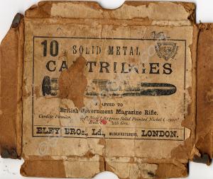 Lid of a box of British-made Eley soft-nosed bulle