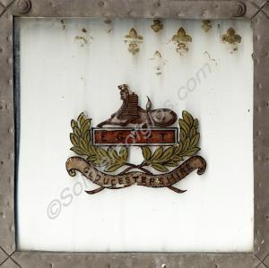 Regimental sphinx badge, painted on glass in lead