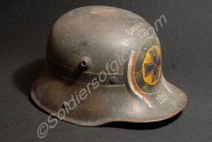 1916 pattern German steel helmet. Camouflaged and