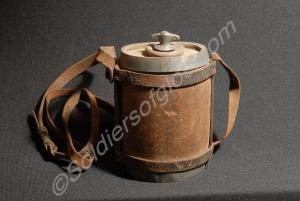Wooden water bottle with steel fittings. c.1900.