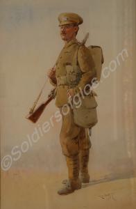 Watercolour depicting a soldier of the Gloucesters