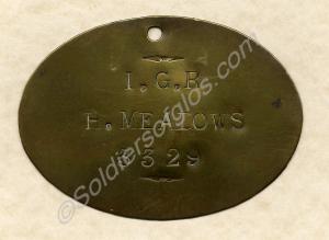 Bed label. 3329 Private H. Meadows. 1st Battalion,