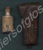 Brown leather pouch containing glass bottle of 'Ta