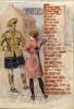 Soldier of the Black Watch with a young girl ousid